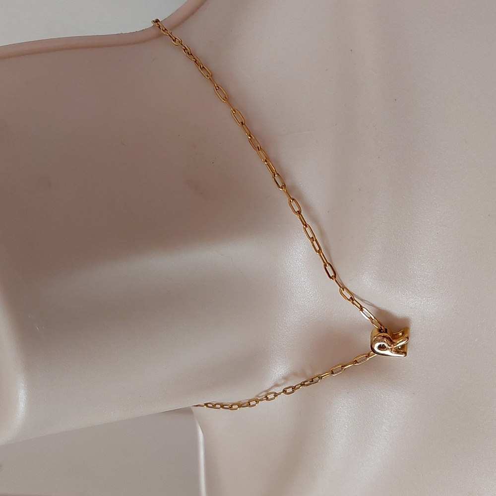 Dainty Letter R Initial Pendant High Gloss Gold Tone Paper Clip Chain Necklace - Picture 3 of 4